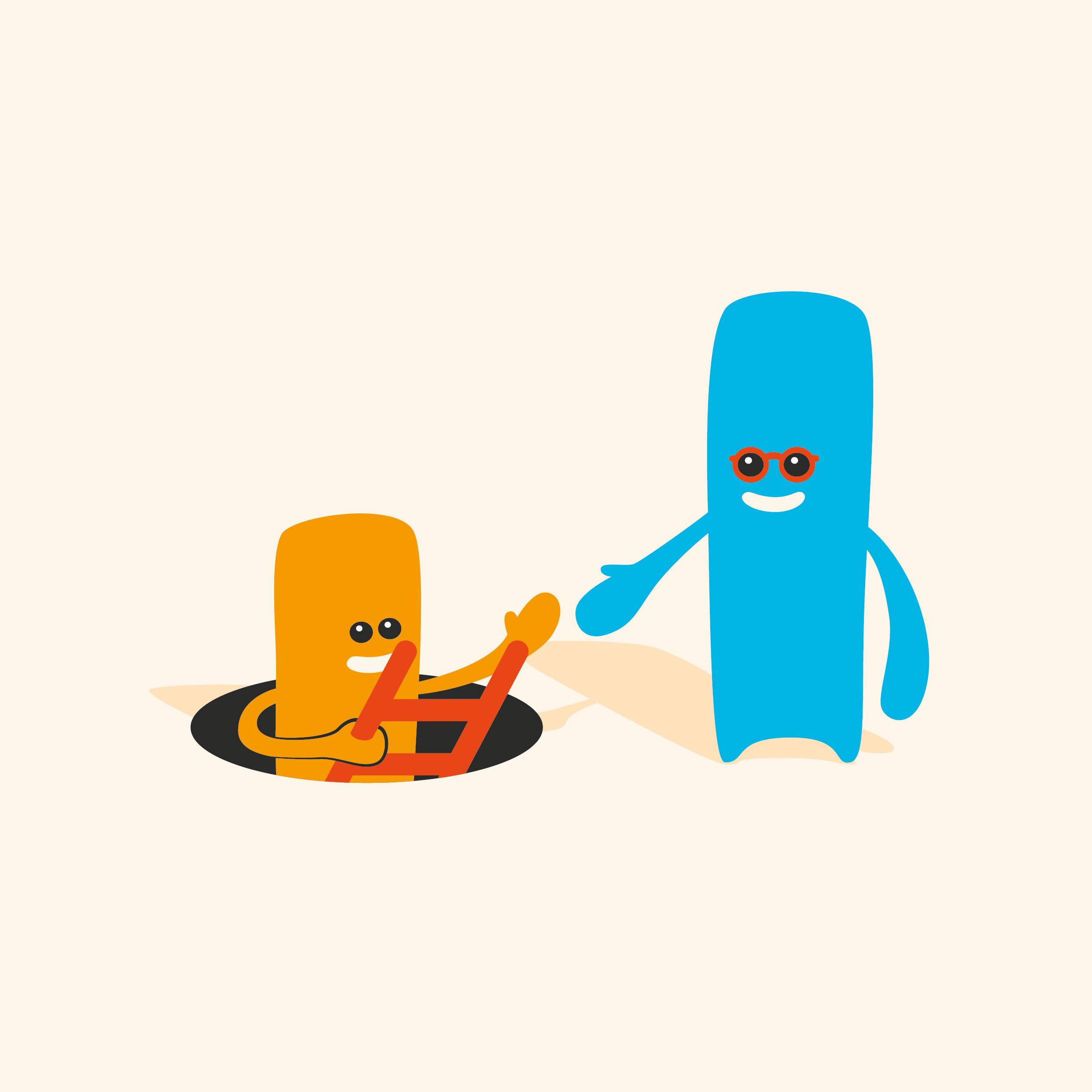 cartoon characters helping each other out