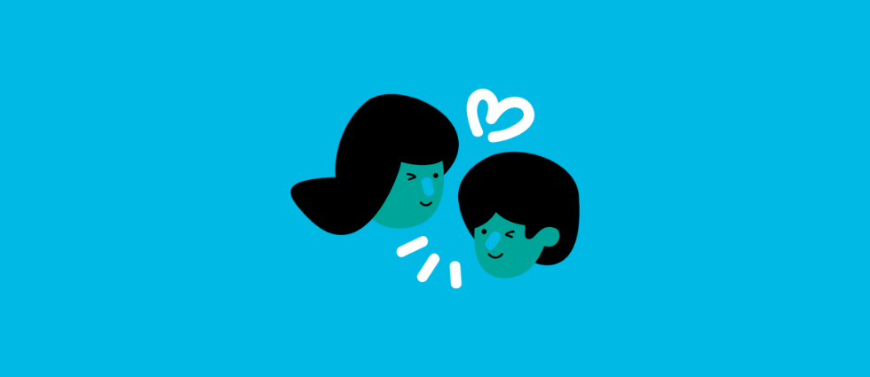 Illustration of two friends on a blue background