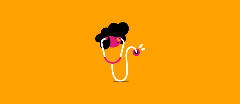 Illustration of a healthcare worker on a yellow background