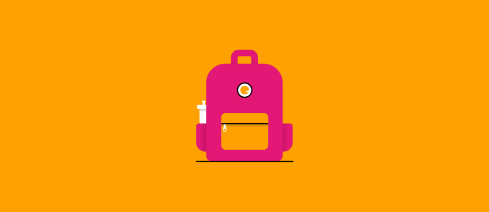 Illustration of a pink school backpack on a yellow background