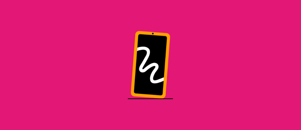 Illustration of a mobile phone on a pink background