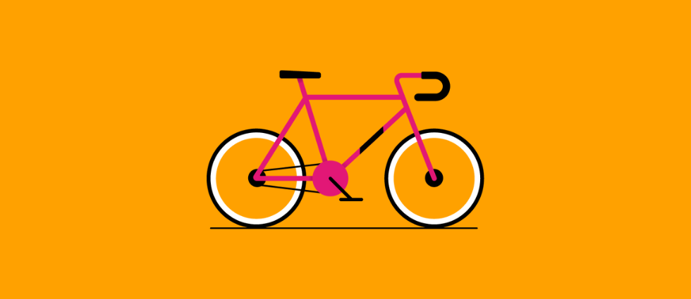 Illustration of a pink bicycle on a yellow background